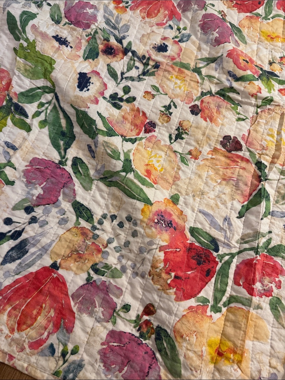 Floral Watercolor Cotton Quilt Blanket - Pink, Peach & Green - Picture 2 of 3